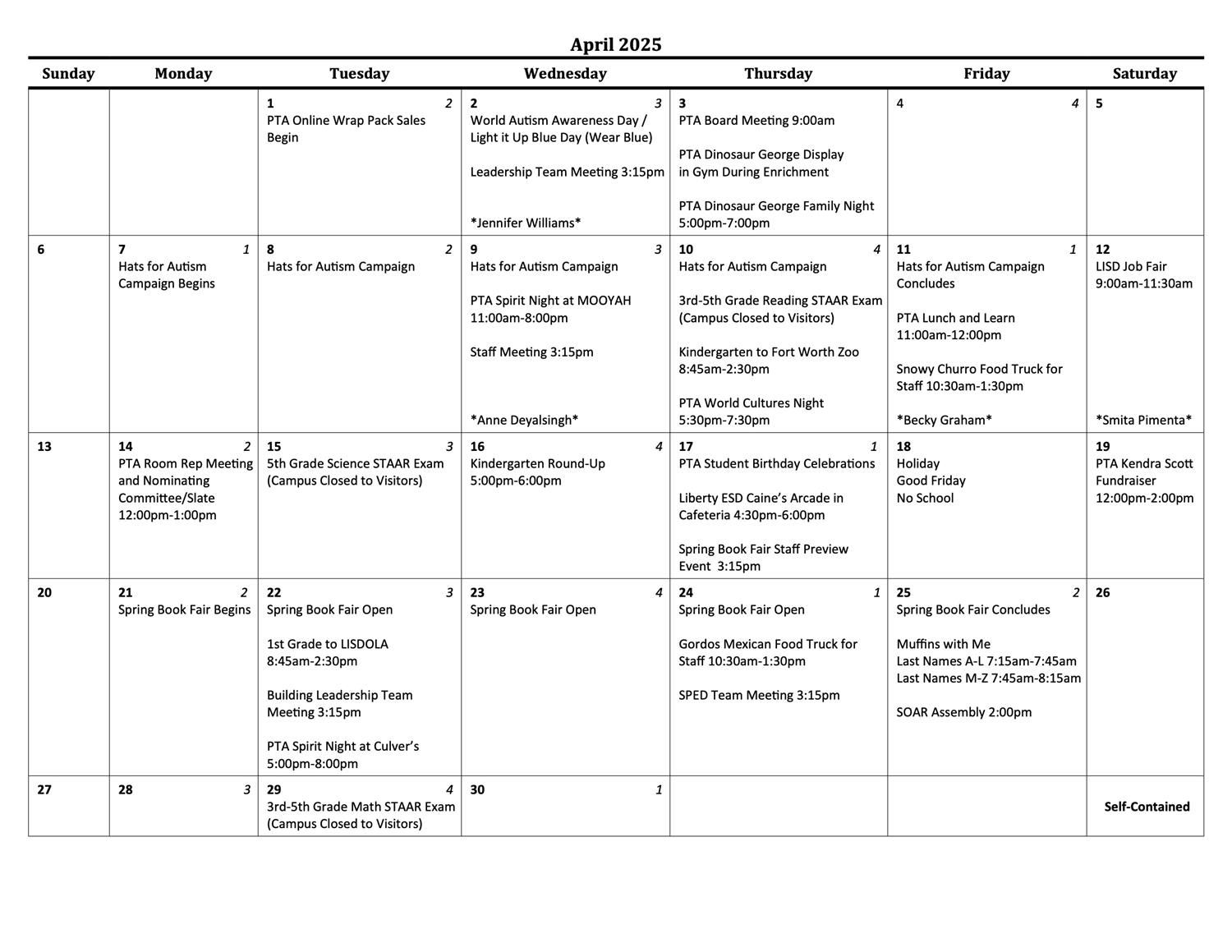 April Calendar